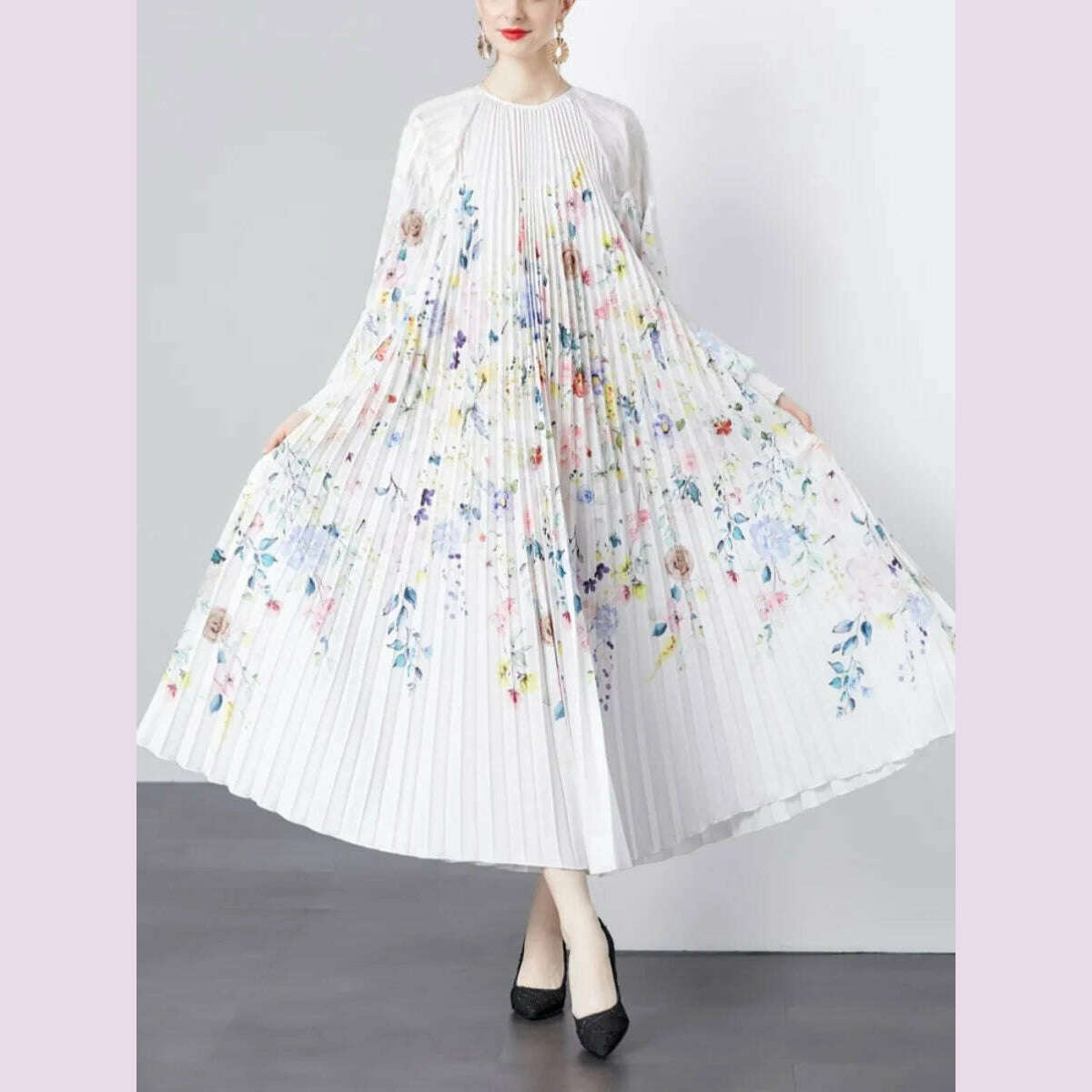 Miyake Pleated 5.5 Meters Oversized Skirt, Organ Pleated Dress, Age-reducing Versatile Mother Dress, Summer Dress - KIMLUD