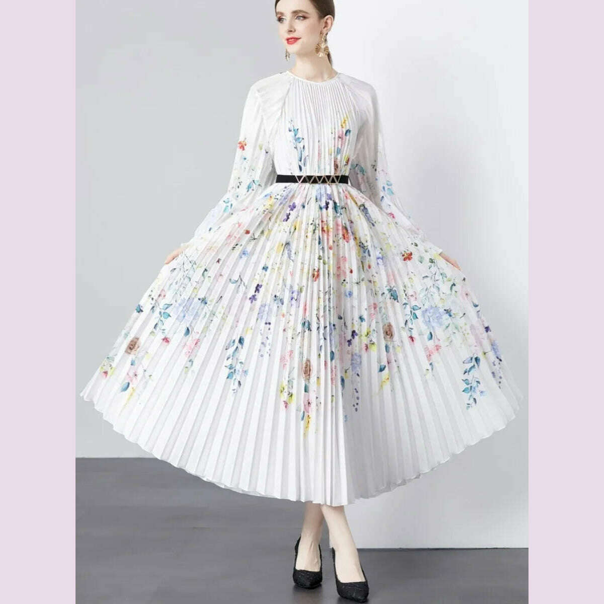Miyake Pleated 5.5 Meters Oversized Skirt, Organ Pleated Dress, Age-reducing Versatile Mother Dress, Summer Dress - KIMLUD