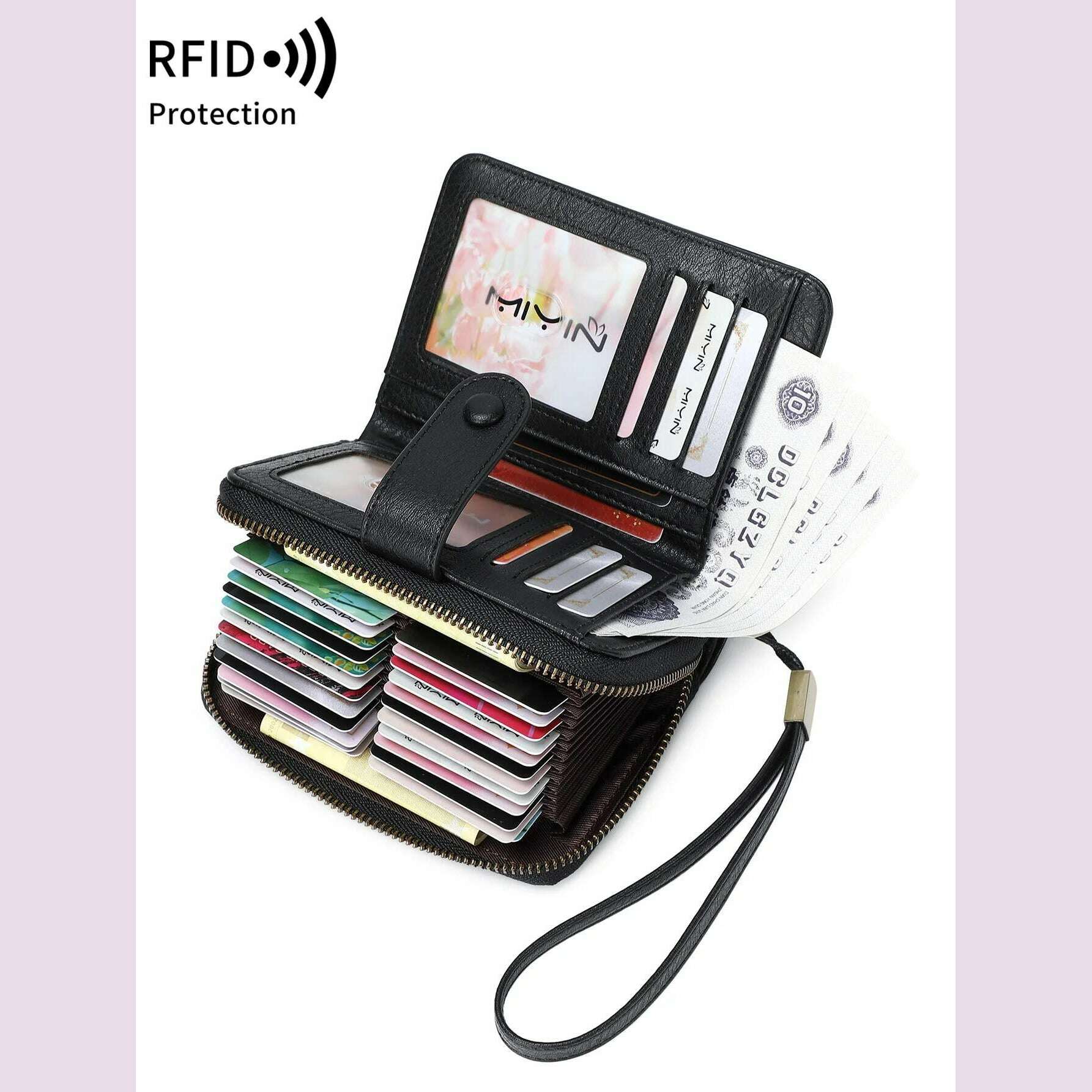 KIMLUD, MIYIN Retro Large Capacity RFID Shielded Women's Short Wallet Multi Card Slot Organ Credit Card Bag Multi Functional Zero Wallet, KIMLUD Womens Clothes