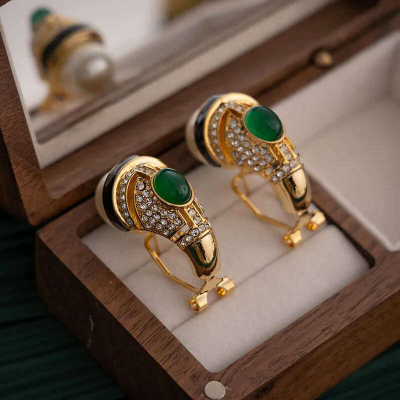 Modern Jewelry 925 Silver Needle Elegant Temperament Glass Green Color Simulated Pearl Earrings For Women Girl Gift 2023 New - KIMLUD