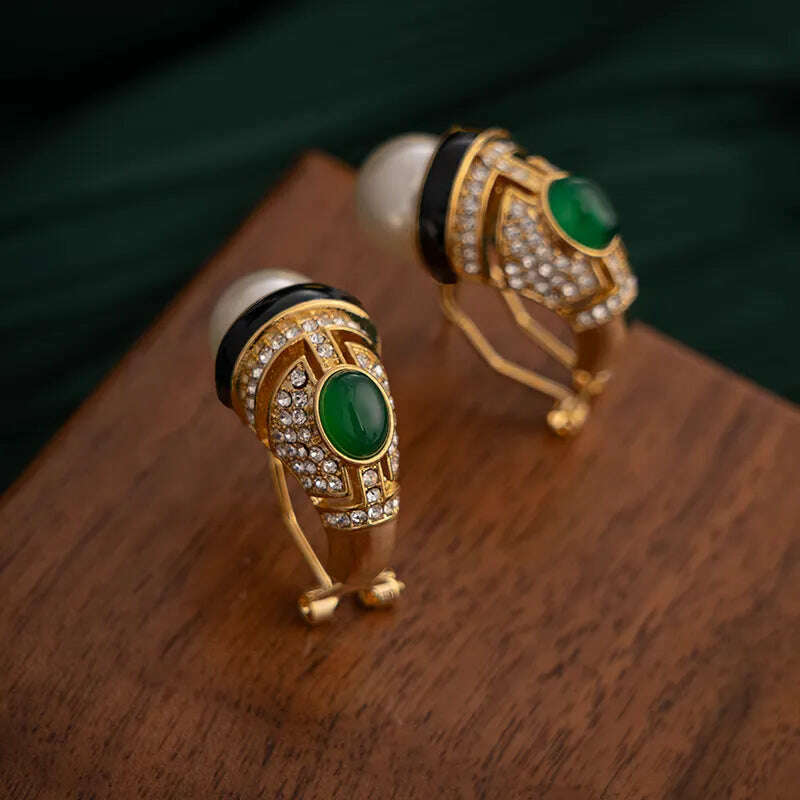 Modern Jewelry 925 Silver Needle Elegant Temperament Glass Green Color Simulated Pearl Earrings For Women Girl Gift 2023 New - KIMLUD