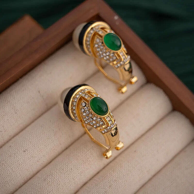 Modern Jewelry 925 Silver Needle Elegant Temperament Glass Green Color Simulated Pearl Earrings For Women Girl Gift 2023 New - KIMLUD