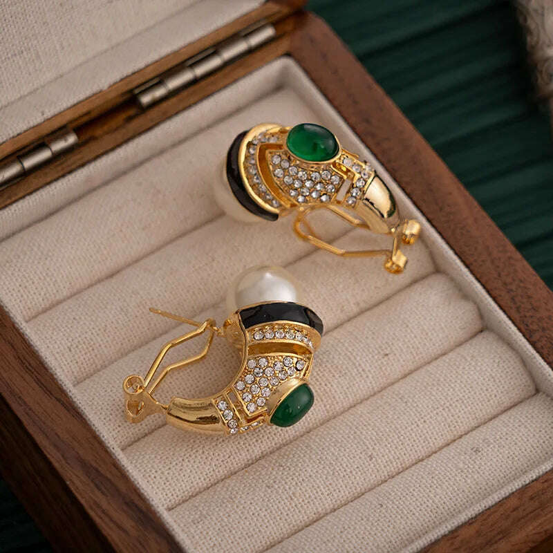 Modern Jewelry 925 Silver Needle Elegant Temperament Glass Green Color Simulated Pearl Earrings For Women Girl Gift 2023 New - KIMLUD