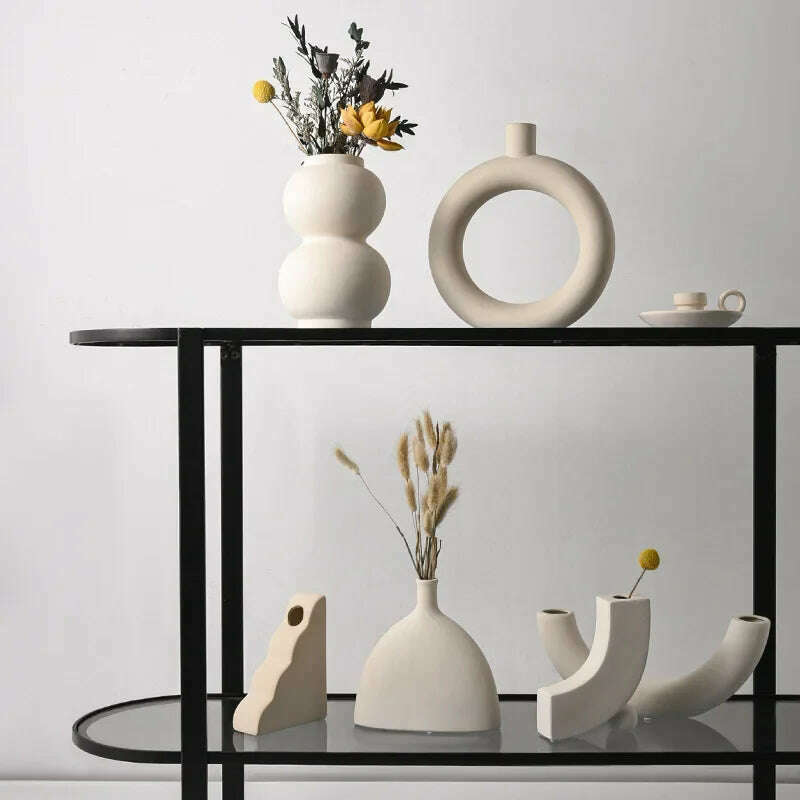 Modern Simple Ceramic Art Vase Dried Flowers Flower Arrangement Ornaments Living Room TV Cabinet Bedroom Desktop Home Decoration - KIMLUD