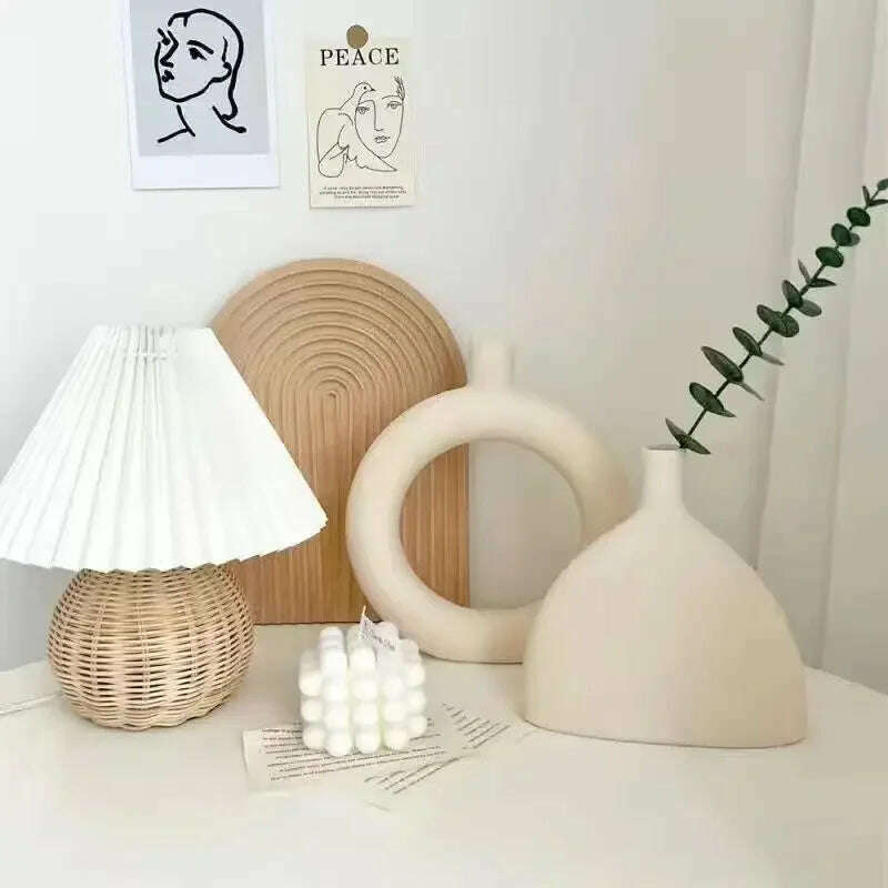 Modern Simple Ceramic Art Vase Dried Flowers Flower Arrangement Ornaments Living Room TV Cabinet Bedroom Desktop Home Decoration - KIMLUD