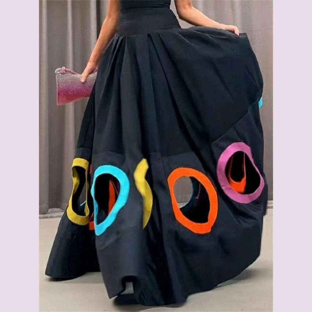 Modigirl Summer Clothes Women 2024 Dress Hollow Pleated Split-Joint Sleeveless Round-neck Party Vestidos Largos Black Dress Long - KIMLUD