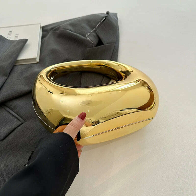 MOODS Golden Evening Handbag For Women PVC Wrist Bag Dinner Party Wedding Round Handle Clutch Purse 2024 Luxury Designer Handbag - KIMLUD