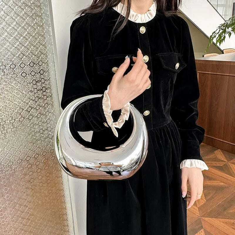 MOODS Golden Evening Handbag For Women PVC Wrist Bag Dinner Party Wedding Round Handle Clutch Purse 2024 Luxury Designer Handbag - KIMLUD