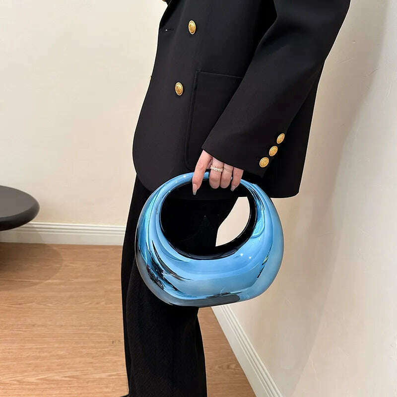 MOODS Golden Evening Handbag For Women PVC Wrist Bag Dinner Party Wedding Round Handle Clutch Purse 2024 Luxury Designer Handbag - KIMLUD