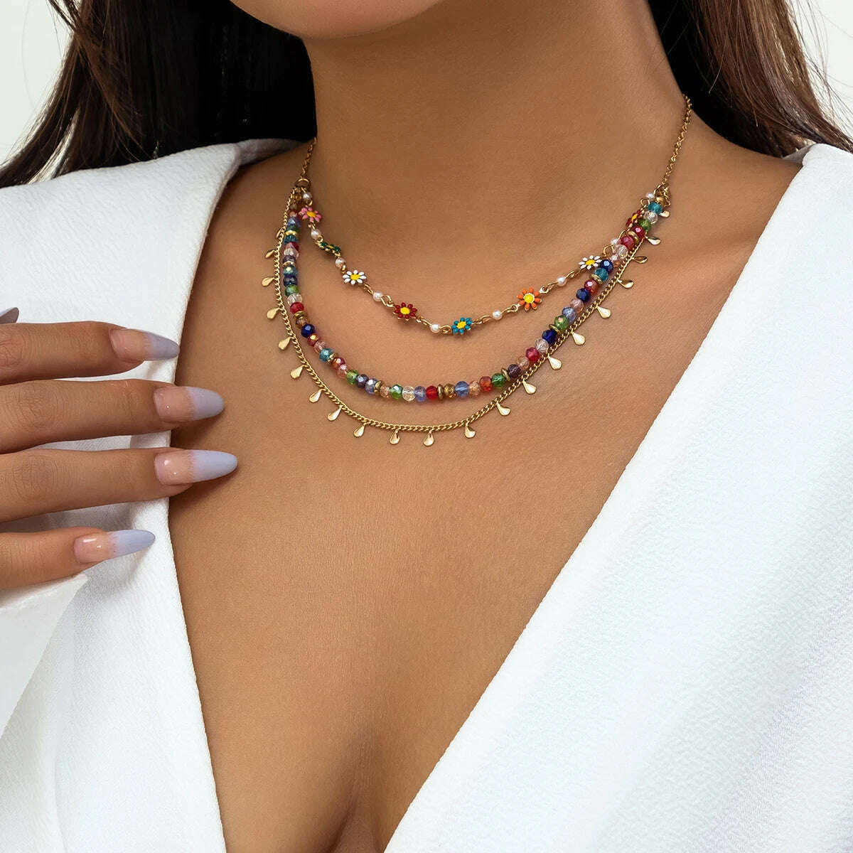 Multilayer Boho Colorful Tiny Flower Tassel Chain Necklace for Women Wed Bridal Korean Fashion Bead Choker Aesthetic Y2K Jewelry - KIMLUD