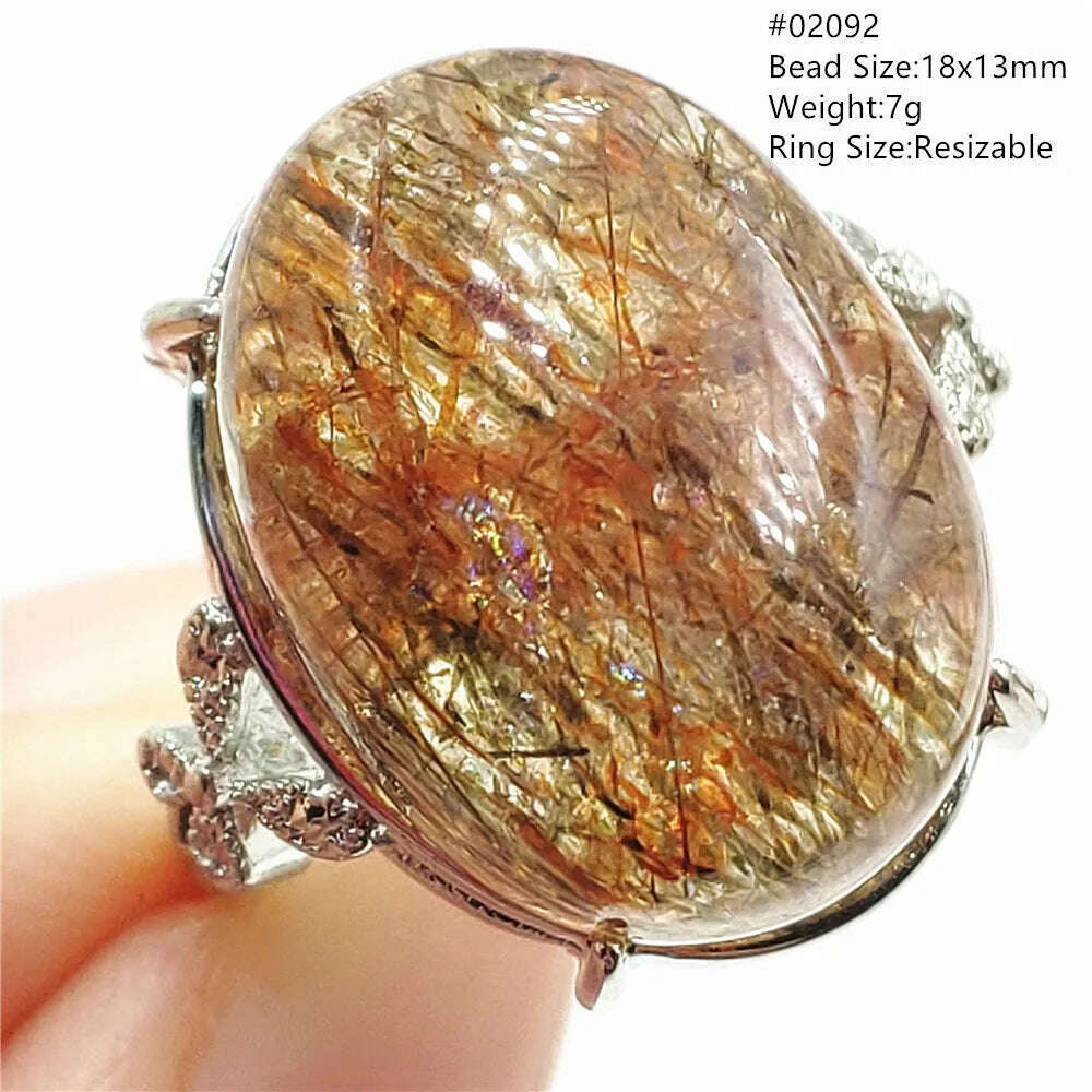 Natural Black Copper Super Seven Rutilated Quartz Ring 925 Sterling Silver Lucky Jewelry Bead Adjustable Size Woman Men AAAAAA - KIMLUD