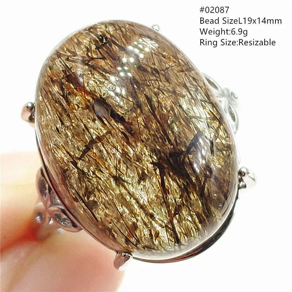 Natural Black Copper Super Seven Rutilated Quartz Ring 925 Sterling Silver Lucky Jewelry Bead Adjustable Size Woman Men AAAAAA - KIMLUD