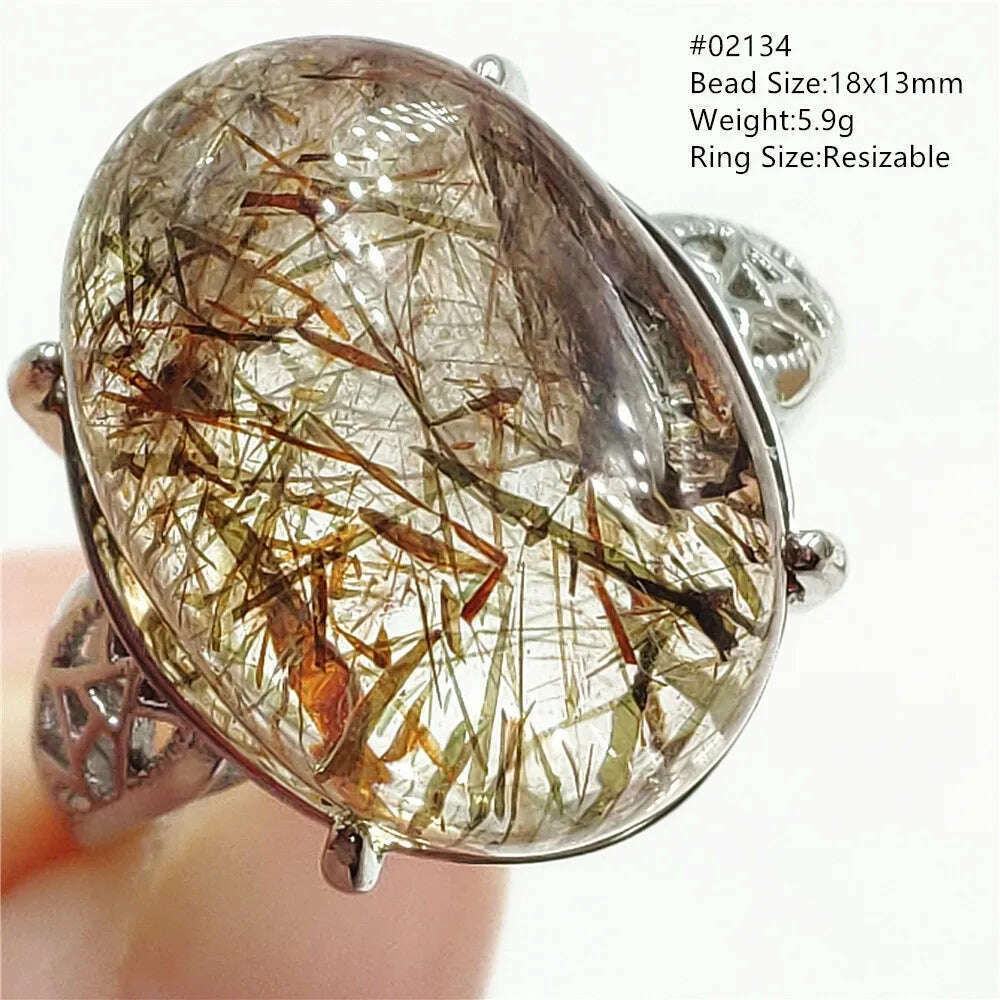 Natural Black Copper Super Seven Rutilated Quartz Ring 925 Sterling Silver Lucky Jewelry Bead Adjustable Size Woman Men AAAAAA - KIMLUD