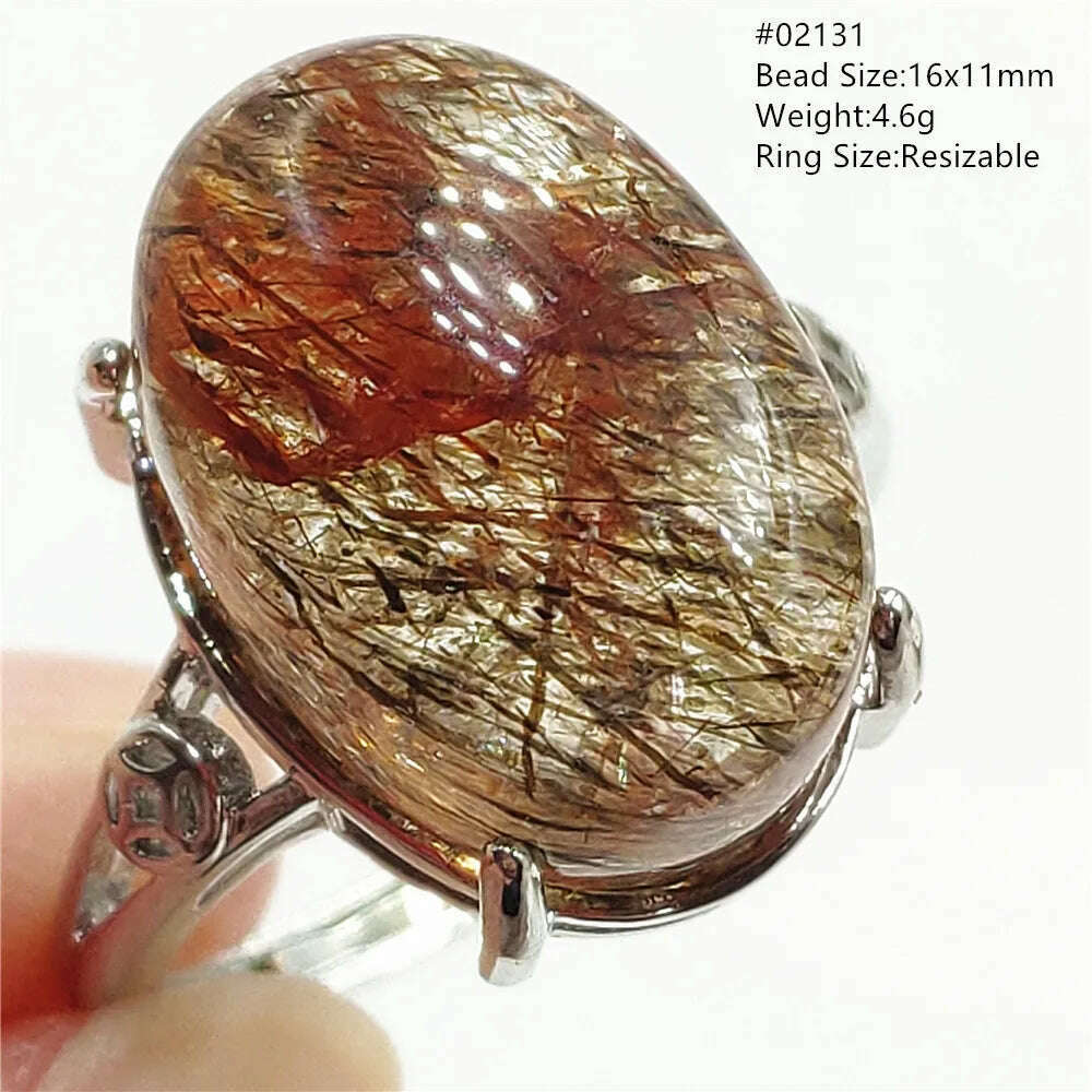 Natural Black Copper Super Seven Rutilated Quartz Ring 925 Sterling Silver Lucky Jewelry Bead Adjustable Size Woman Men AAAAAA - KIMLUD