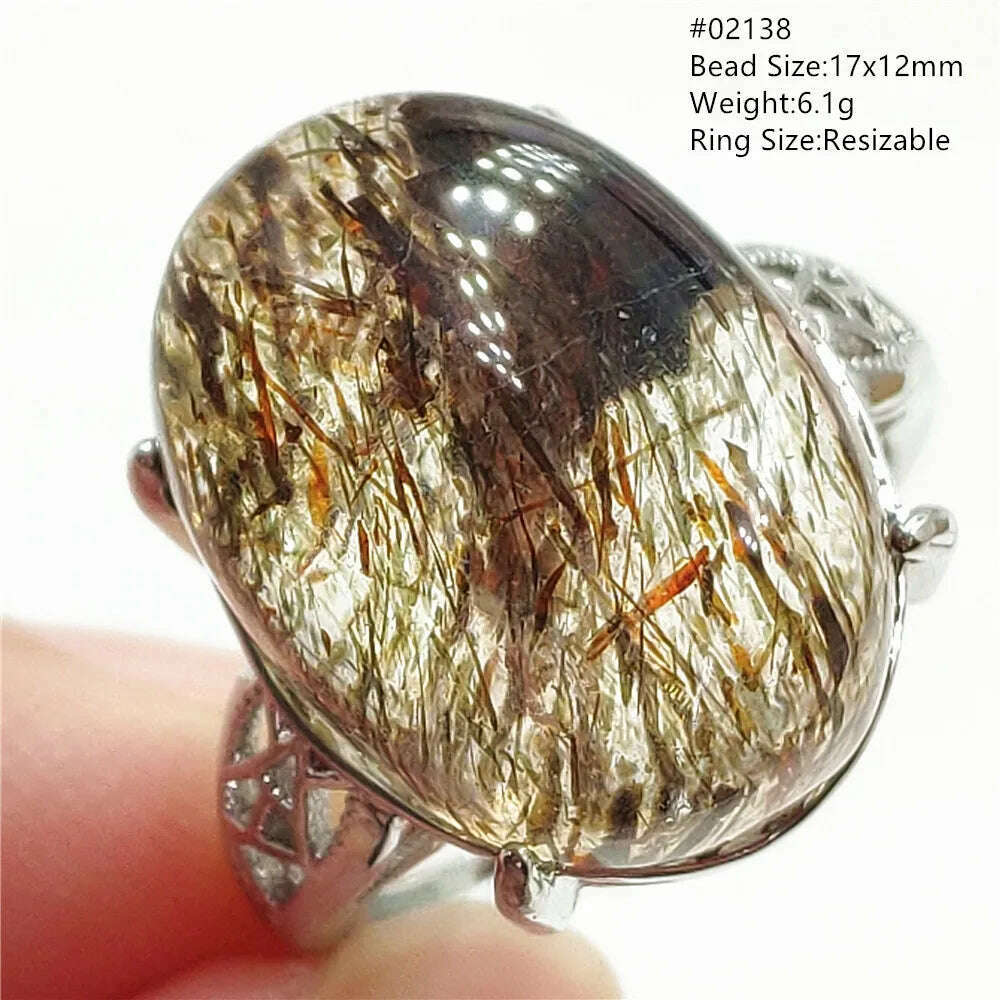Natural Black Copper Super Seven Rutilated Quartz Ring 925 Sterling Silver Lucky Jewelry Bead Adjustable Size Woman Men AAAAAA - KIMLUD