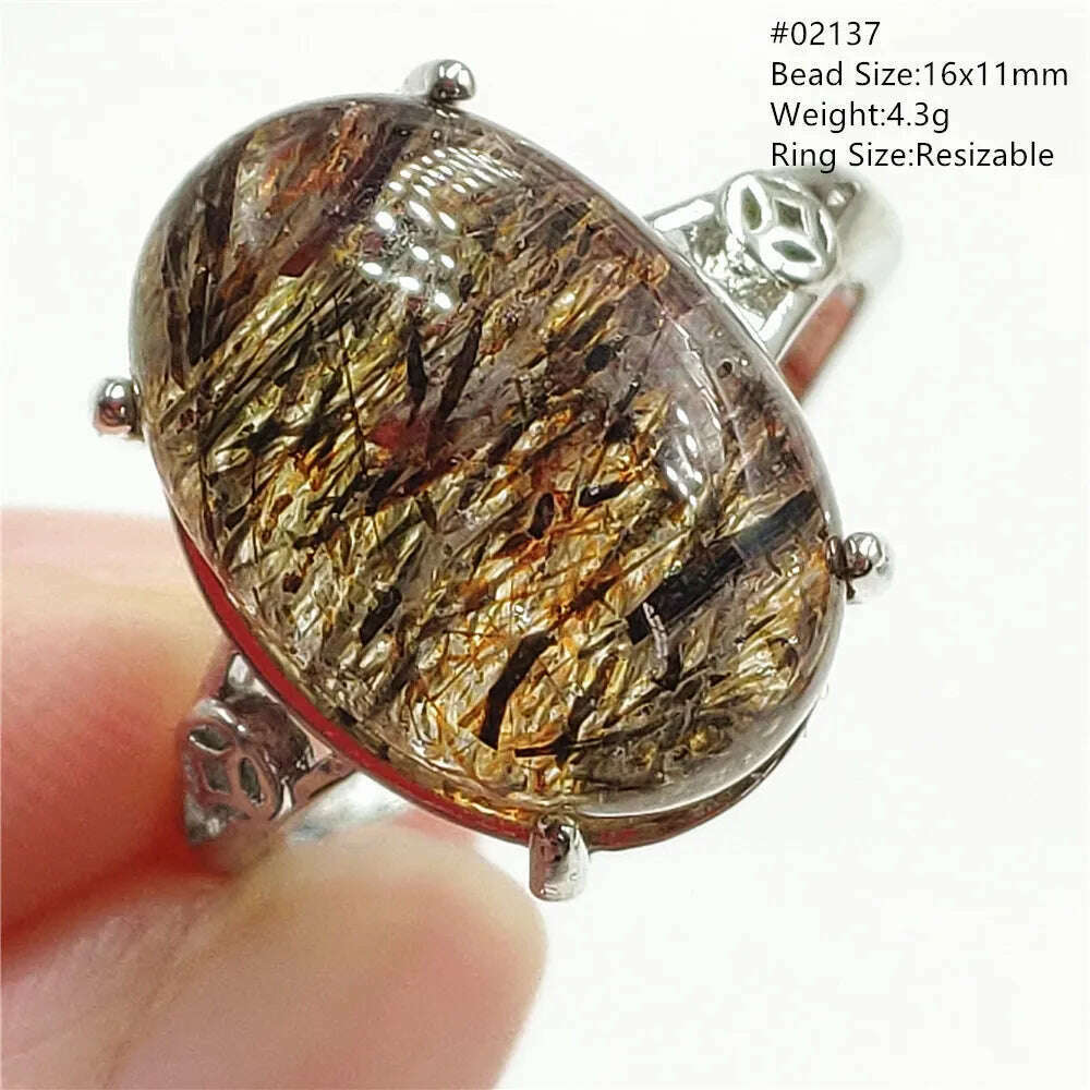 Natural Black Copper Super Seven Rutilated Quartz Ring 925 Sterling Silver Lucky Jewelry Bead Adjustable Size Woman Men AAAAAA - KIMLUD