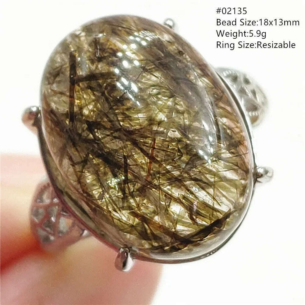 Natural Black Copper Super Seven Rutilated Quartz Ring 925 Sterling Silver Lucky Jewelry Bead Adjustable Size Woman Men AAAAAA - KIMLUD