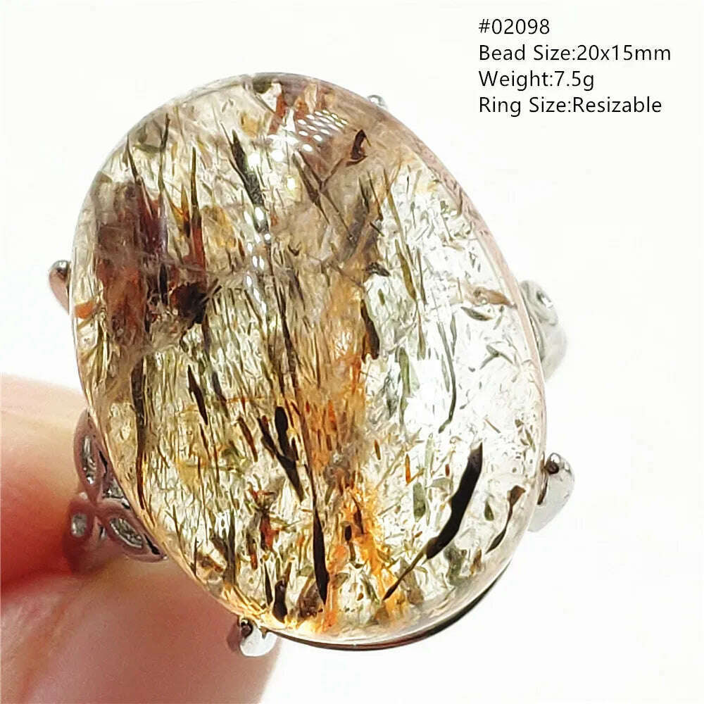 Natural Black Copper Super Seven Rutilated Quartz Ring 925 Sterling Silver Lucky Jewelry Bead Adjustable Size Woman Men AAAAAA - KIMLUD