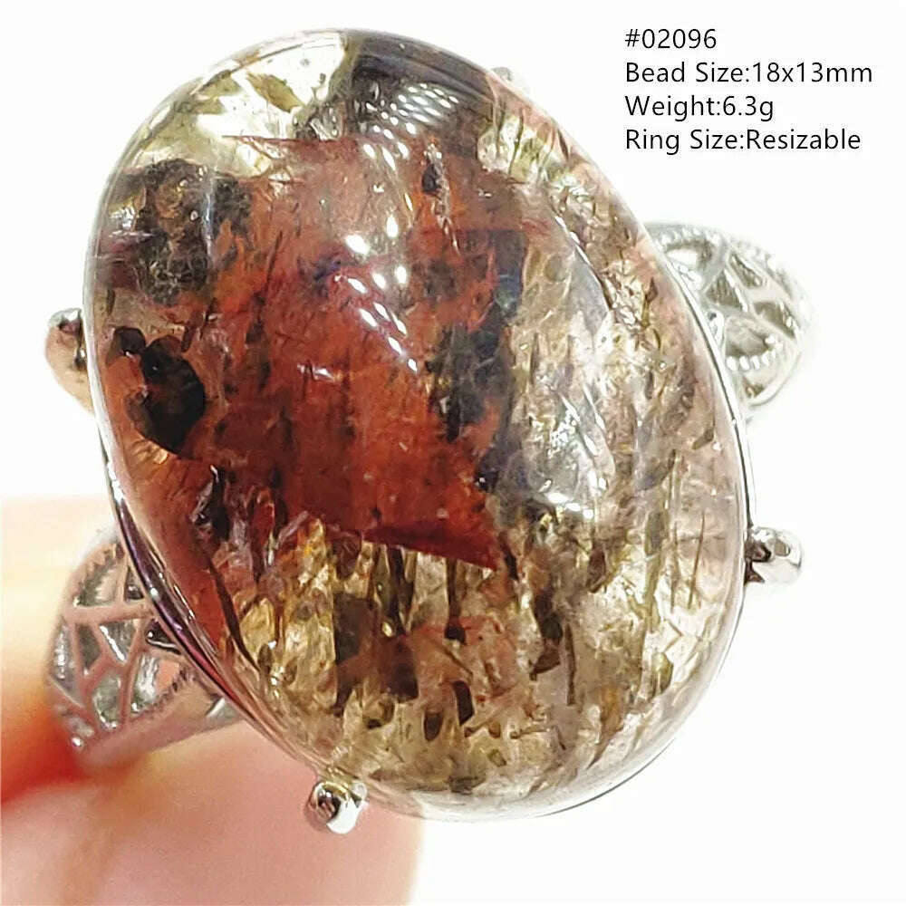 Natural Black Copper Super Seven Rutilated Quartz Ring 925 Sterling Silver Lucky Jewelry Bead Adjustable Size Woman Men AAAAAA - KIMLUD