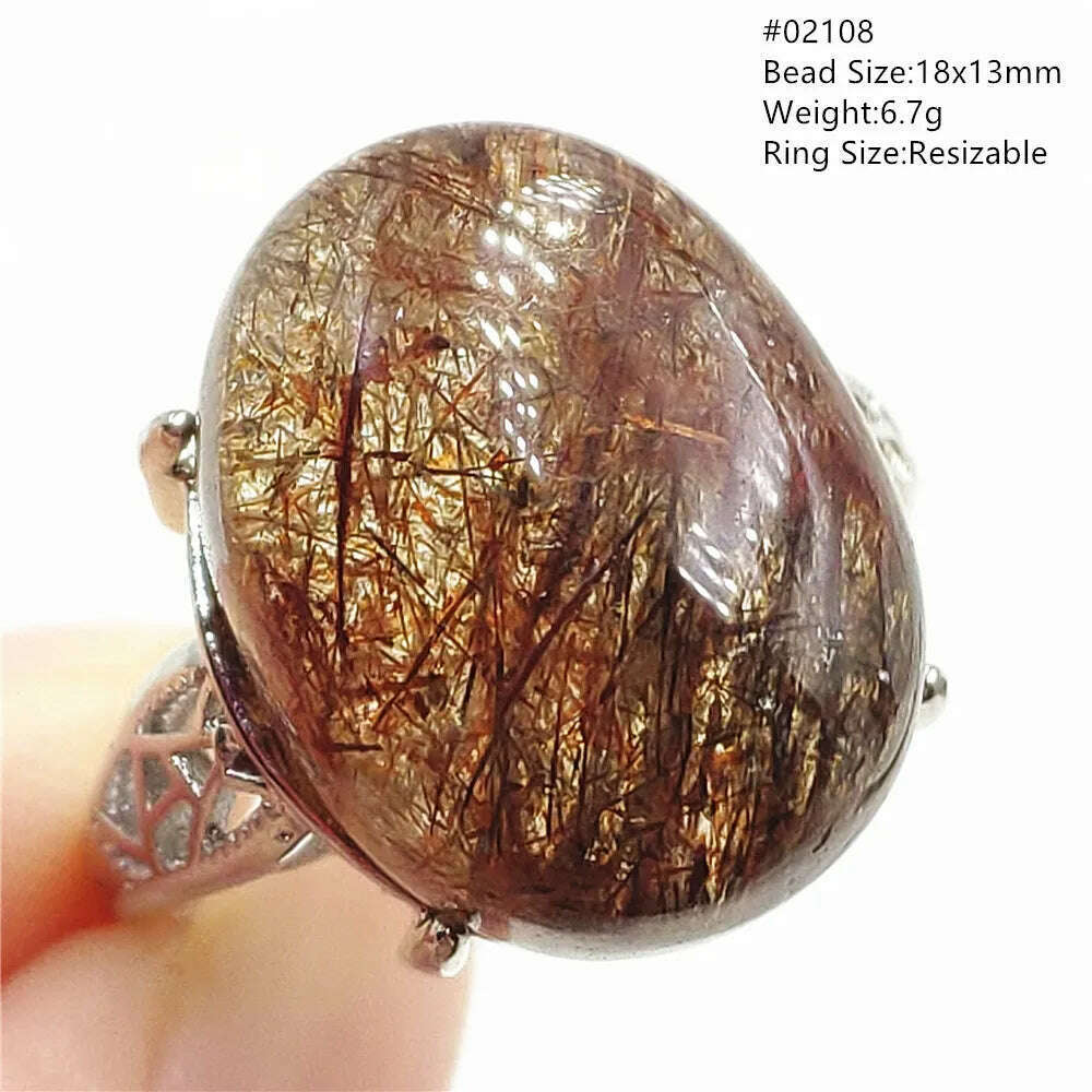 Natural Black Copper Super Seven Rutilated Quartz Ring 925 Sterling Silver Lucky Jewelry Bead Adjustable Size Woman Men AAAAAA - KIMLUD