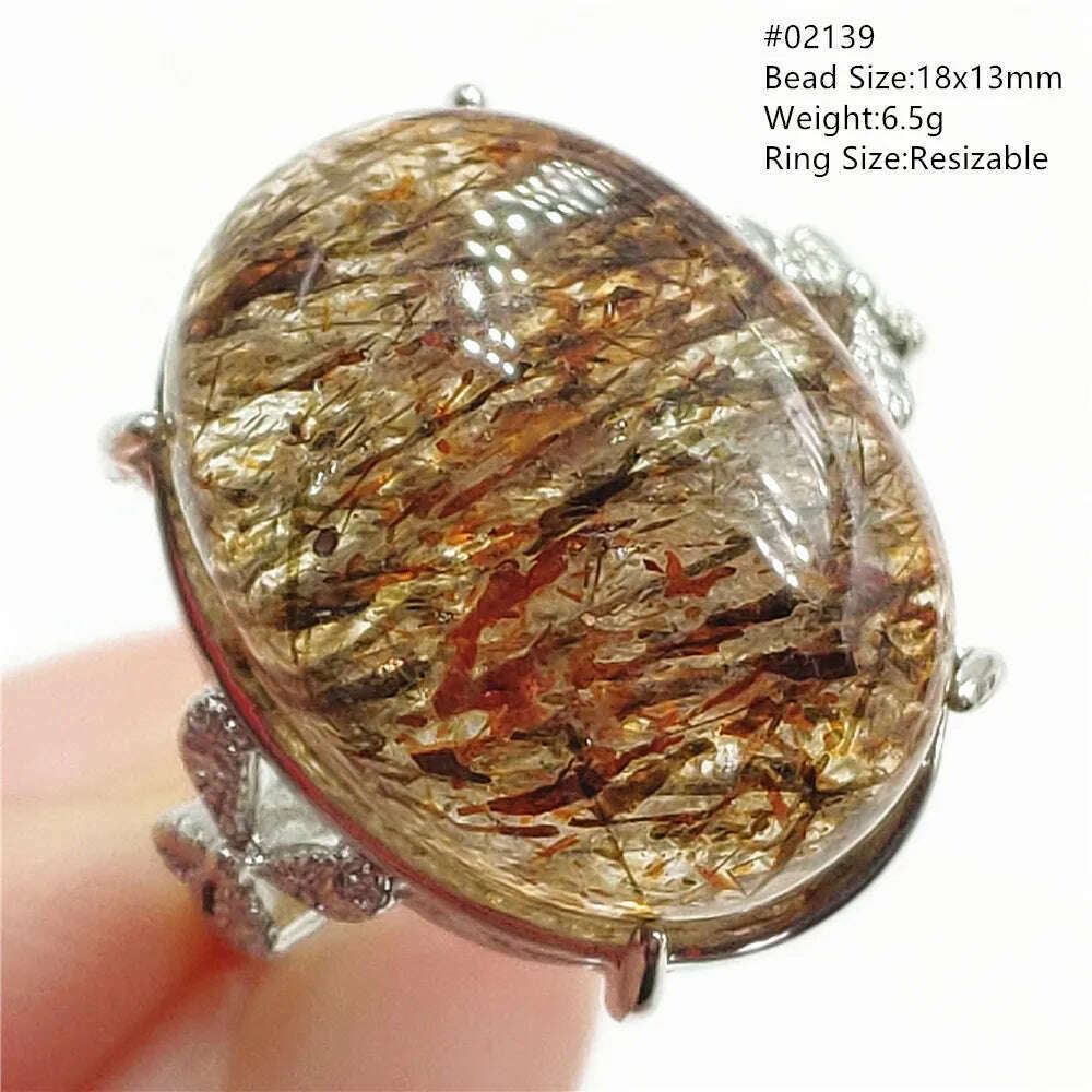 Natural Black Copper Super Seven Rutilated Quartz Ring 925 Sterling Silver Lucky Jewelry Bead Adjustable Size Woman Men AAAAAA - KIMLUD