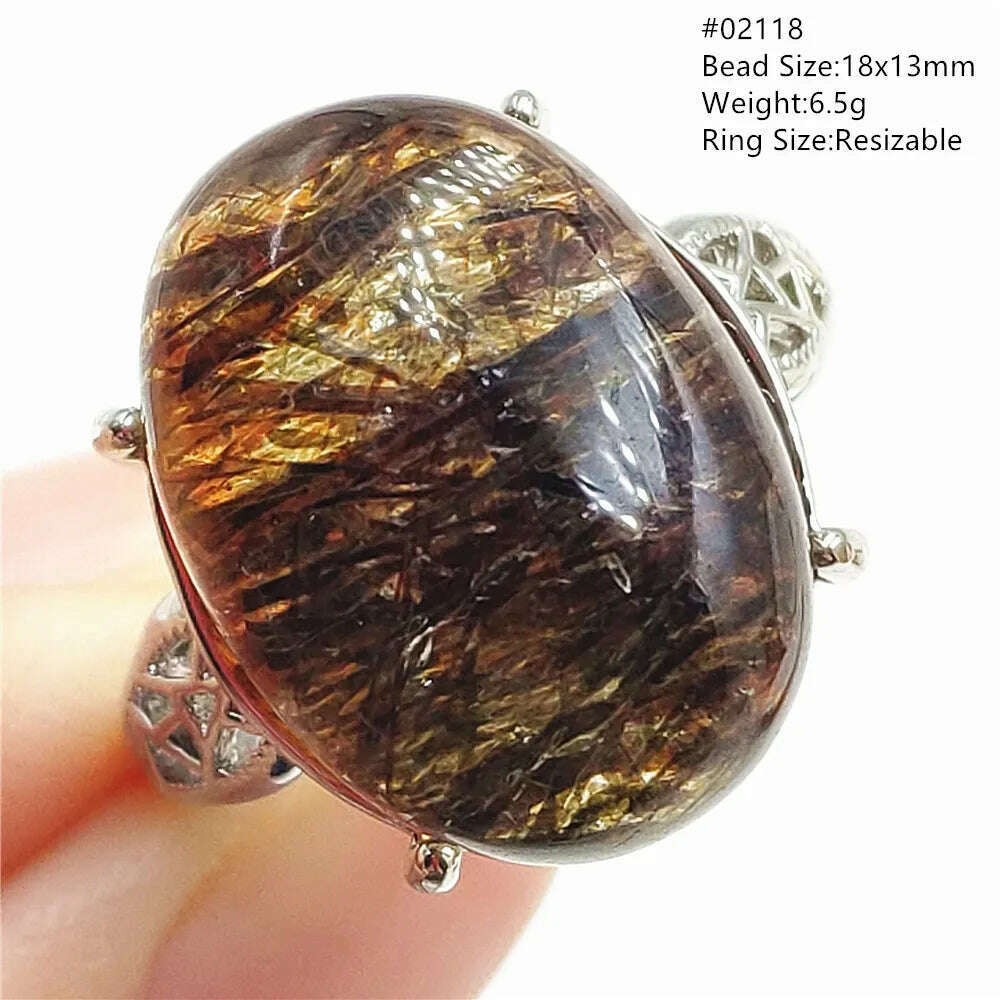 Natural Black Copper Super Seven Rutilated Quartz Ring 925 Sterling Silver Lucky Jewelry Bead Adjustable Size Woman Men AAAAAA - KIMLUD