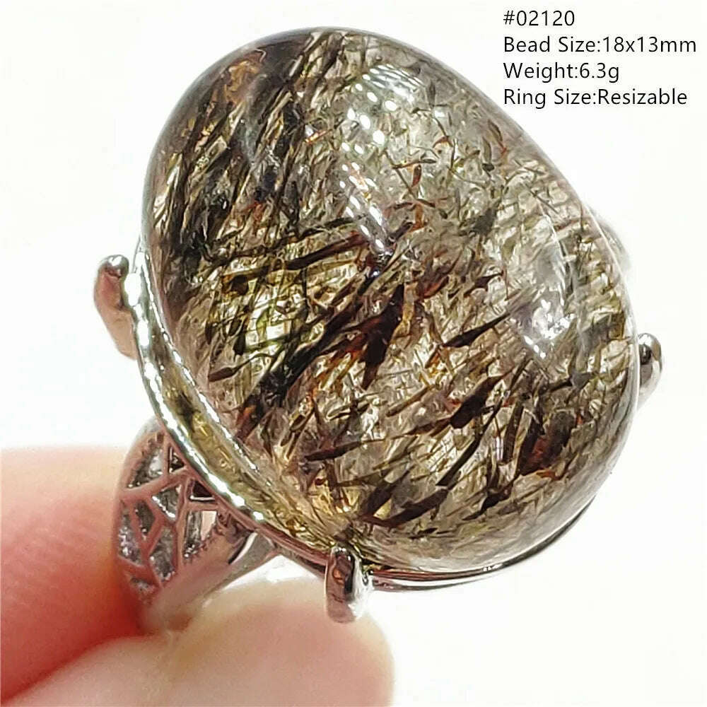 Natural Black Copper Super Seven Rutilated Quartz Ring 925 Sterling Silver Lucky Jewelry Bead Adjustable Size Woman Men AAAAAA - KIMLUD