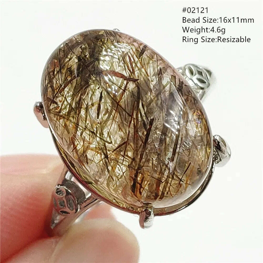 Natural Black Copper Super Seven Rutilated Quartz Ring 925 Sterling Silver Lucky Jewelry Bead Adjustable Size Woman Men AAAAAA - KIMLUD