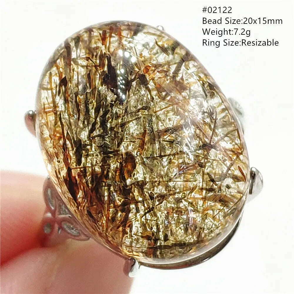 Natural Black Copper Super Seven Rutilated Quartz Ring 925 Sterling Silver Lucky Jewelry Bead Adjustable Size Woman Men AAAAAA - KIMLUD