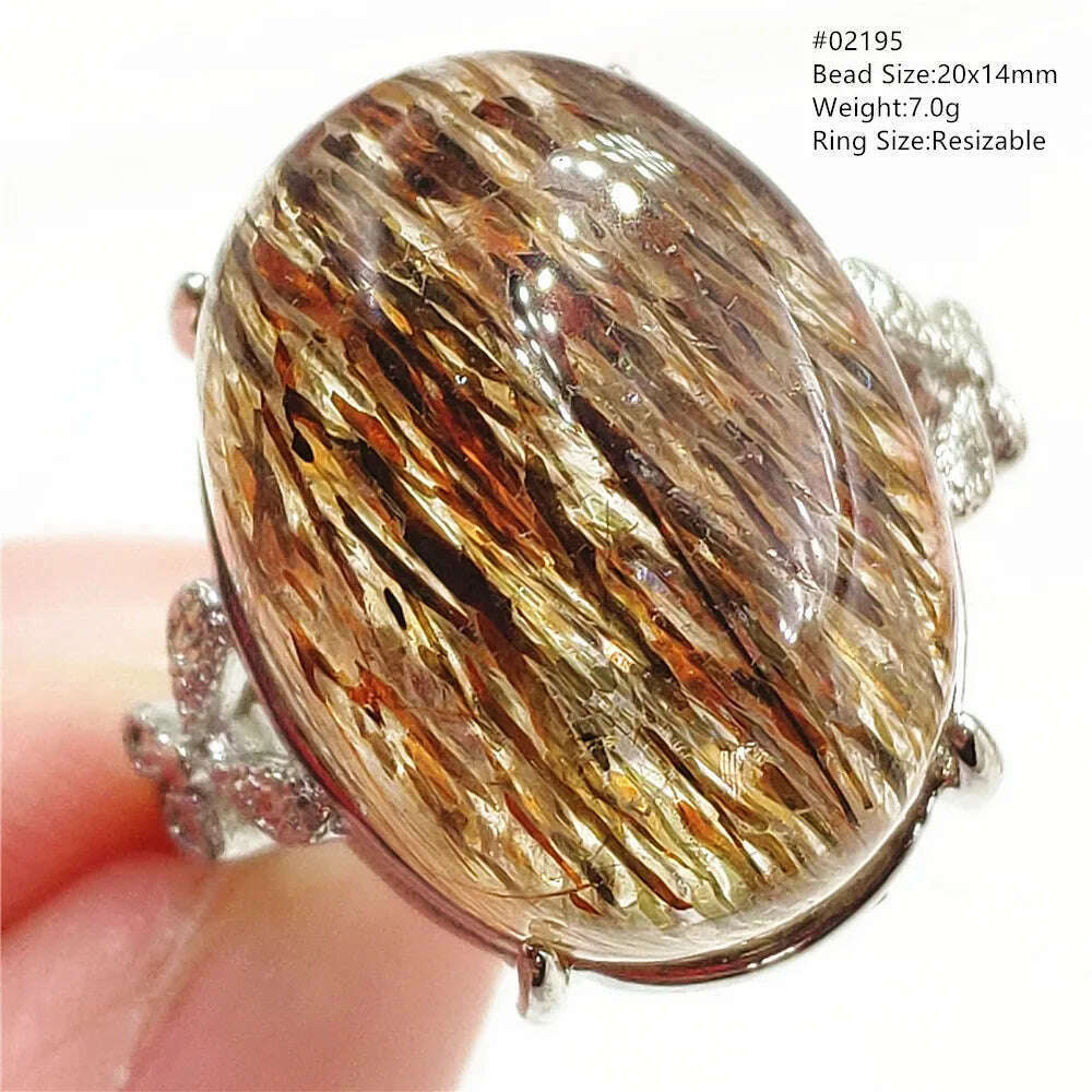 Natural Black Copper Super Seven Rutilated Quartz Ring 925 Sterling Silver Lucky Jewelry Bead Adjustable Size Woman Men AAAAAA - KIMLUD