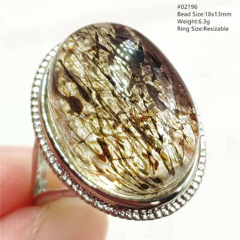Natural Black Copper Super Seven Rutilated Quartz Ring 925 Sterling Silver Lucky Jewelry Bead Adjustable Size Woman Men AAAAAA - KIMLUD