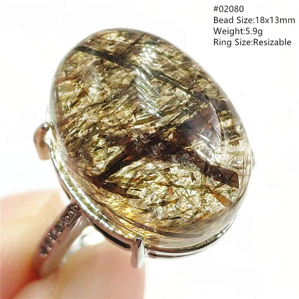 Natural Black Copper Super Seven Rutilated Quartz Ring 925 Sterling Silver Lucky Jewelry Bead Adjustable Size Woman Men AAAAAA - KIMLUD