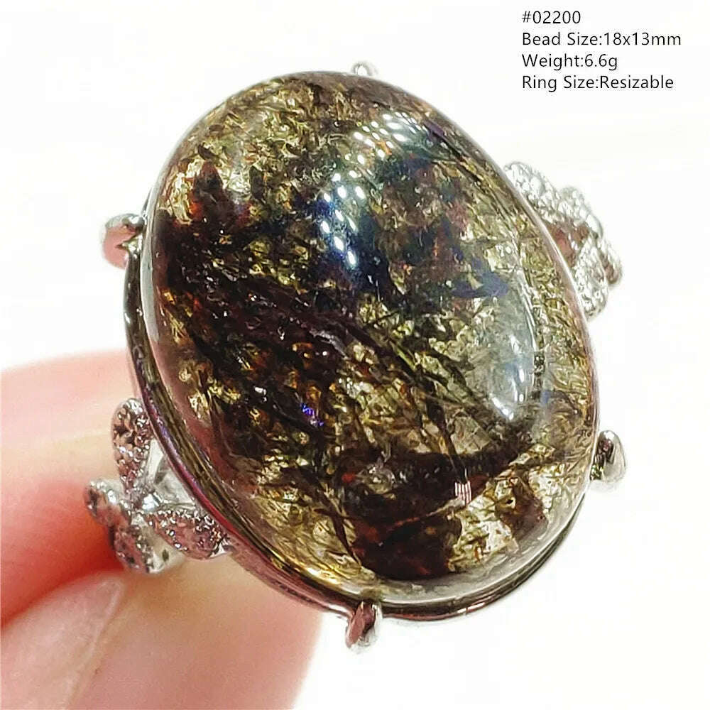 Natural Black Copper Super Seven Rutilated Quartz Ring 925 Sterling Silver Lucky Jewelry Bead Adjustable Size Woman Men AAAAAA - KIMLUD