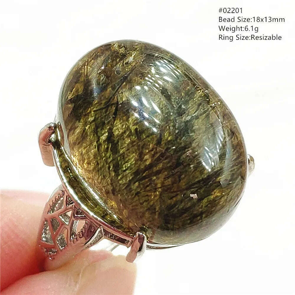 Natural Black Copper Super Seven Rutilated Quartz Ring 925 Sterling Silver Lucky Jewelry Bead Adjustable Size Woman Men AAAAAA - KIMLUD