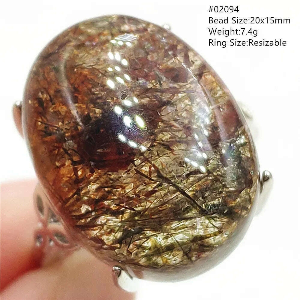Natural Black Copper Super Seven Rutilated Quartz Ring 925 Sterling Silver Lucky Jewelry Bead Adjustable Size Woman Men AAAAAA - KIMLUD