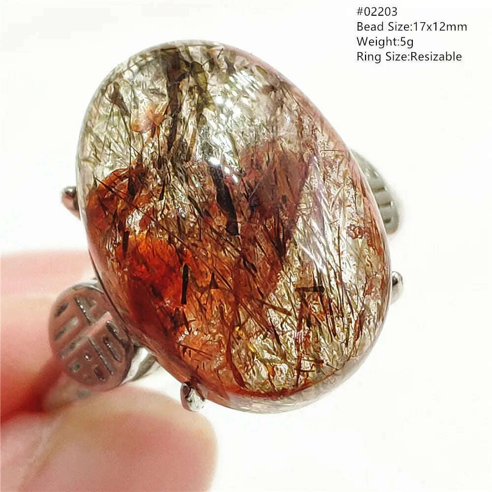Natural Black Copper Super Seven Rutilated Quartz Ring 925 Sterling Silver Lucky Jewelry Bead Adjustable Size Woman Men AAAAAA - KIMLUD