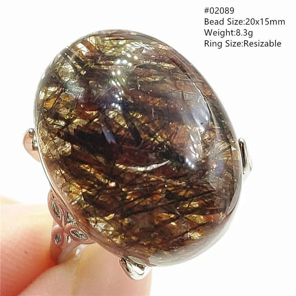 Natural Black Copper Super Seven Rutilated Quartz Ring 925 Sterling Silver Lucky Jewelry Bead Adjustable Size Woman Men AAAAAA - KIMLUD