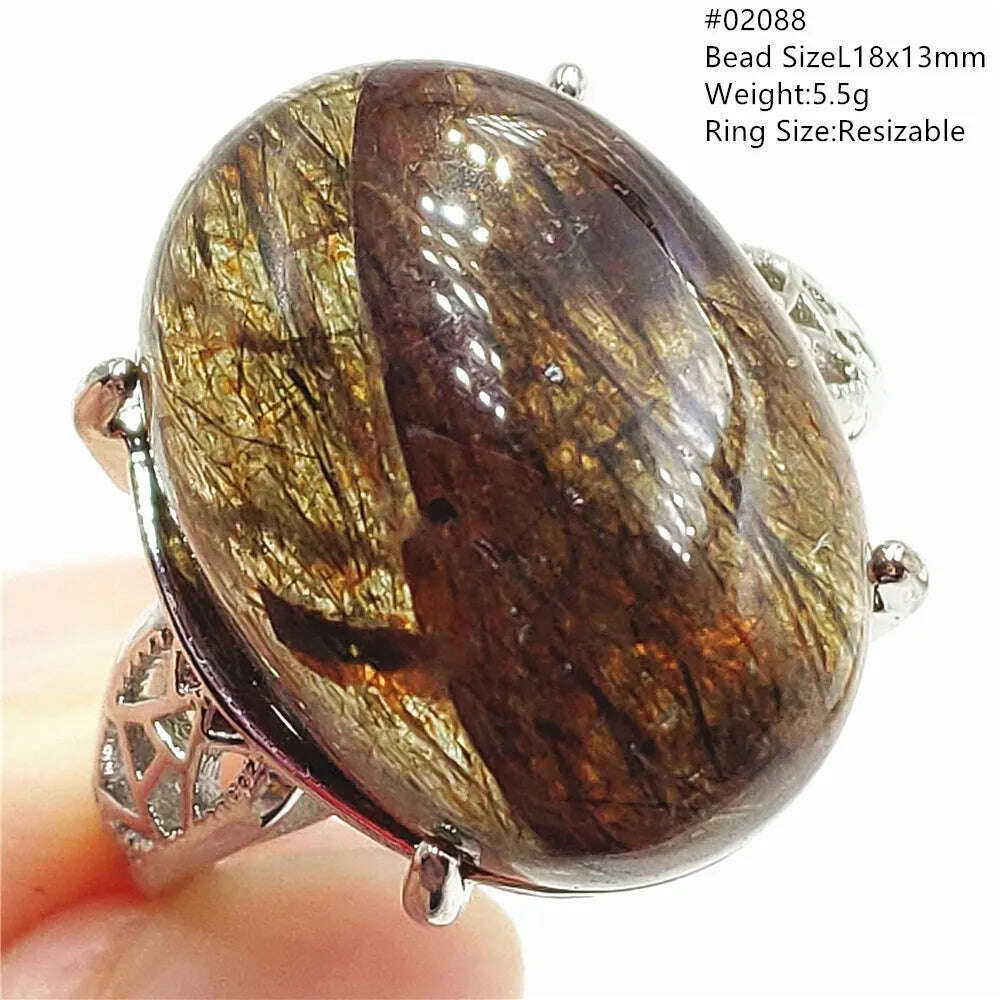 Natural Black Copper Super Seven Rutilated Quartz Ring 925 Sterling Silver Lucky Jewelry Bead Adjustable Size Woman Men AAAAAA - KIMLUD