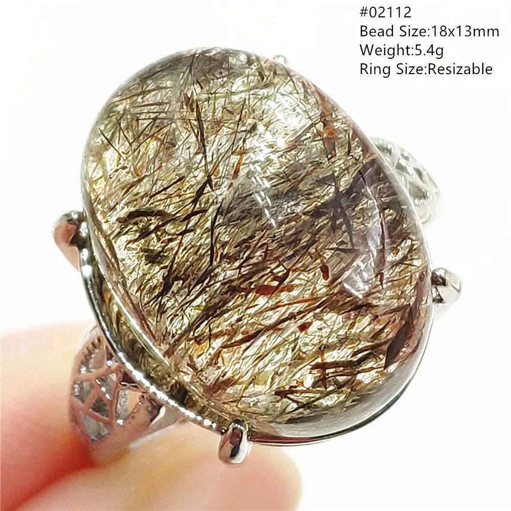 Natural Black Copper Super Seven Rutilated Quartz Ring 925 Sterling Silver Lucky Jewelry Bead Adjustable Size Woman Men AAAAAA - KIMLUD