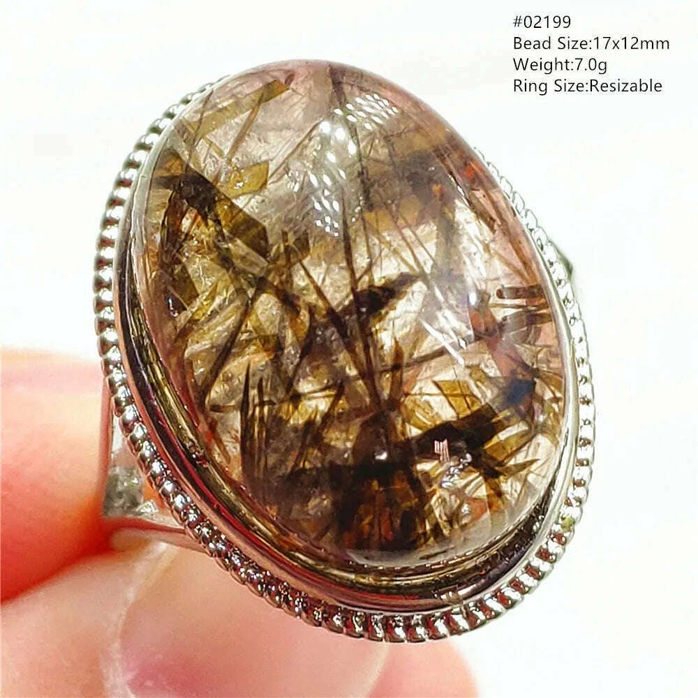 Natural Black Copper Super Seven Rutilated Quartz Ring 925 Sterling Silver Lucky Jewelry Bead Adjustable Size Woman Men AAAAAA - KIMLUD