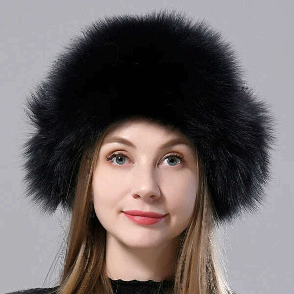 Natural Fox Fur Russian Aviation Hat with Ears Ushanka Women Winter Warm Fluffy Stylish Female Tail Cap Fashion Real Fur Hats - KIMLUD
