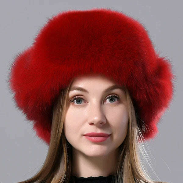 Natural Fox Fur Russian Aviation Hat with Ears Ushanka Women Winter Warm Fluffy Stylish Female Tail Cap Fashion Real Fur Hats - KIMLUD