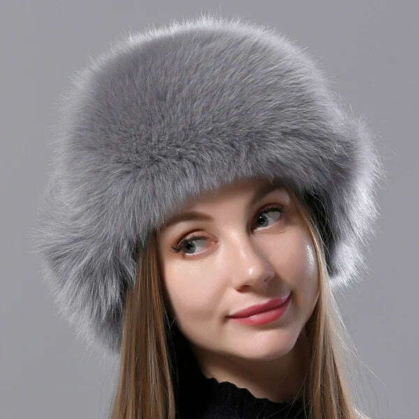 Natural Fox Fur Russian Aviation Hat with Ears Ushanka Women Winter Warm Fluffy Stylish Female Tail Cap Fashion Real Fur Hats - KIMLUD