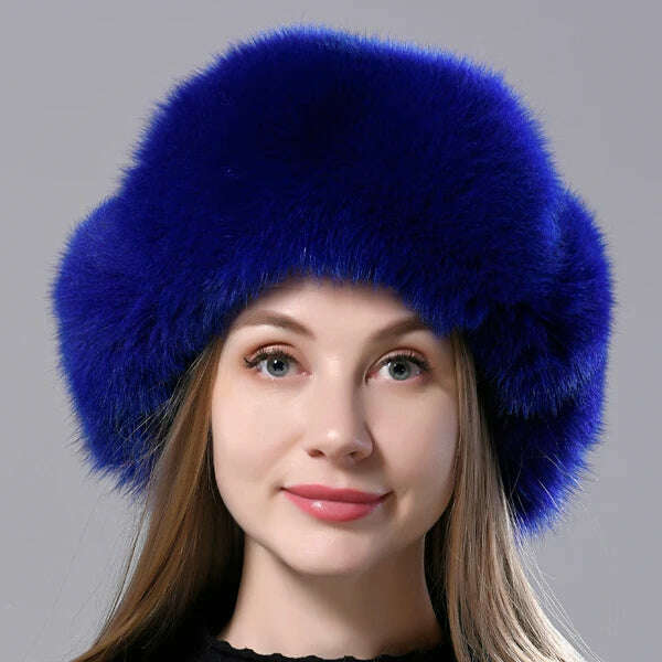 Natural Fox Fur Russian Aviation Hat with Ears Ushanka Women Winter Warm Fluffy Stylish Female Tail Cap Fashion Real Fur Hats - KIMLUD