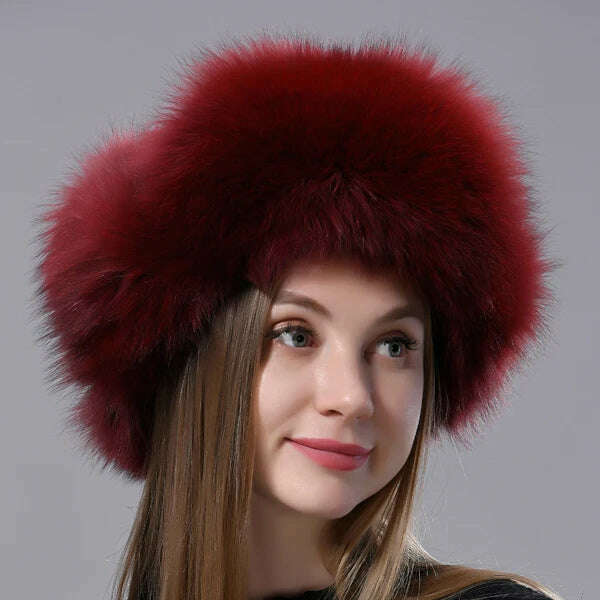 Natural Fox Fur Russian Aviation Hat with Ears Ushanka Women Winter Warm Fluffy Stylish Female Tail Cap Fashion Real Fur Hats - KIMLUD