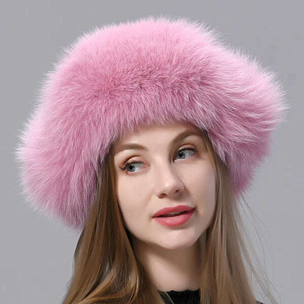 Natural Fox Fur Russian Aviation Hat with Ears Ushanka Women Winter Warm Fluffy Stylish Female Tail Cap Fashion Real Fur Hats - KIMLUD