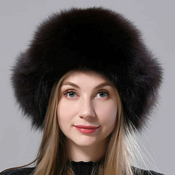 Natural Fox Fur Russian Aviation Hat with Ears Ushanka Women Winter Warm Fluffy Stylish Female Tail Cap Fashion Real Fur Hats - KIMLUD