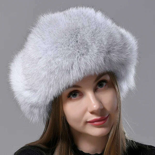 Natural Fox Fur Russian Aviation Hat with Ears Ushanka Women Winter Warm Fluffy Stylish Female Tail Cap Fashion Real Fur Hats - KIMLUD