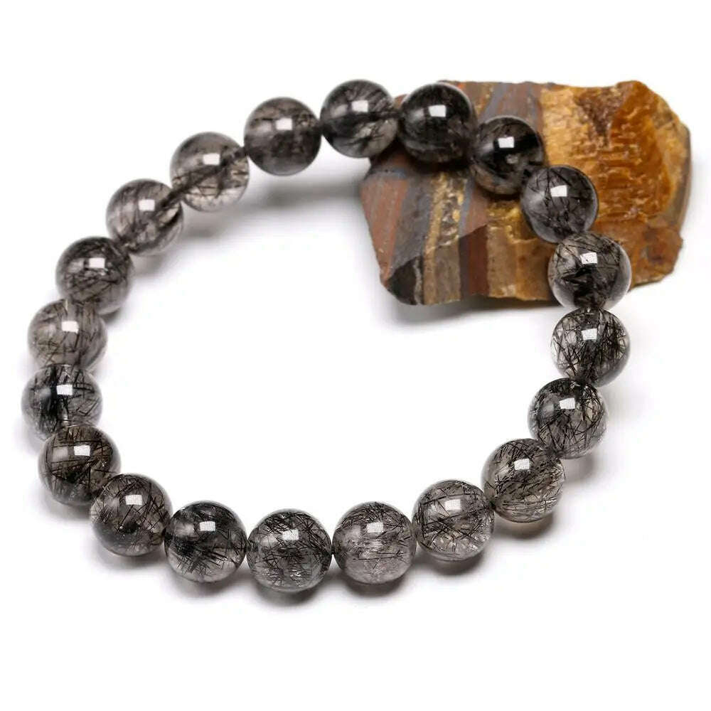 Natural Genuine 7A Black Tourmalinated Quartz Bracelet Black Hair Rutile Crystal Jewelry Women Men Gemstone Stretch Jewelry - KIMLUD