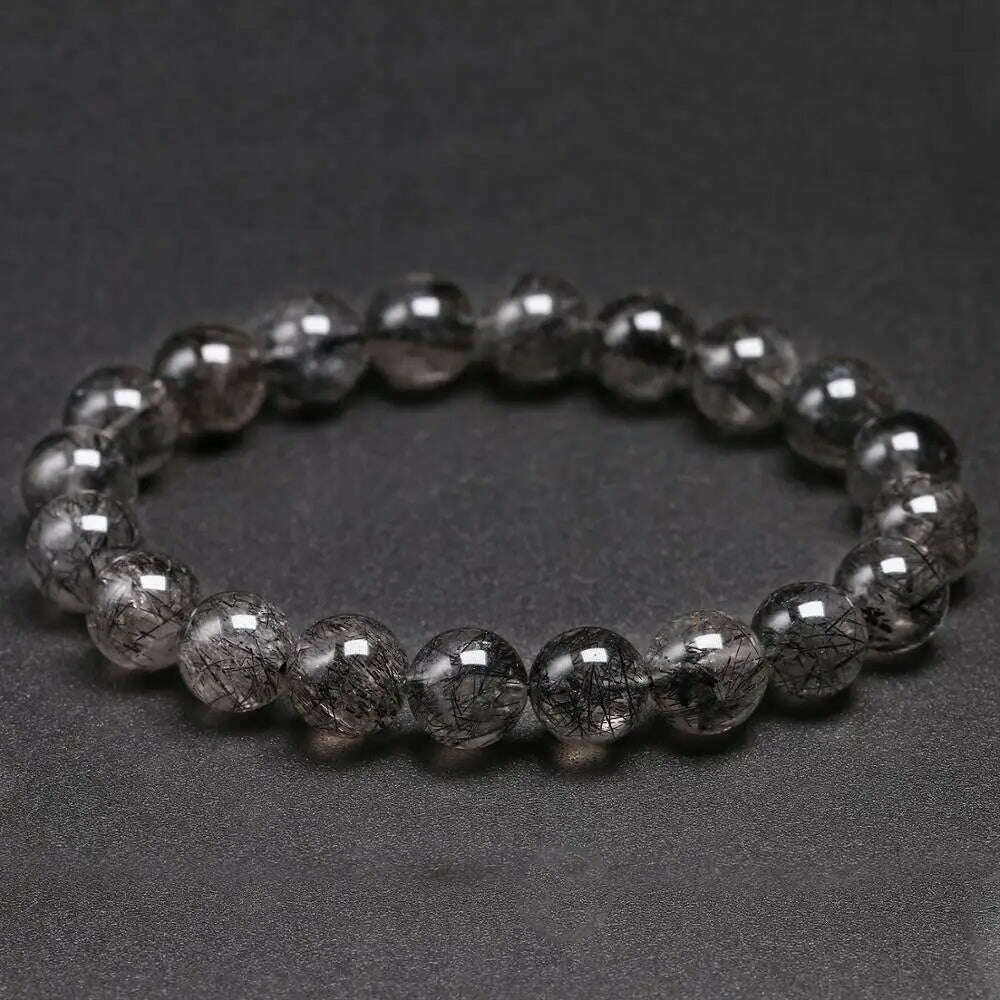 Natural Genuine 7A Black Tourmalinated Quartz Bracelet Black Hair Rutile Crystal Jewelry Women Men Gemstone Stretch Jewelry - KIMLUD